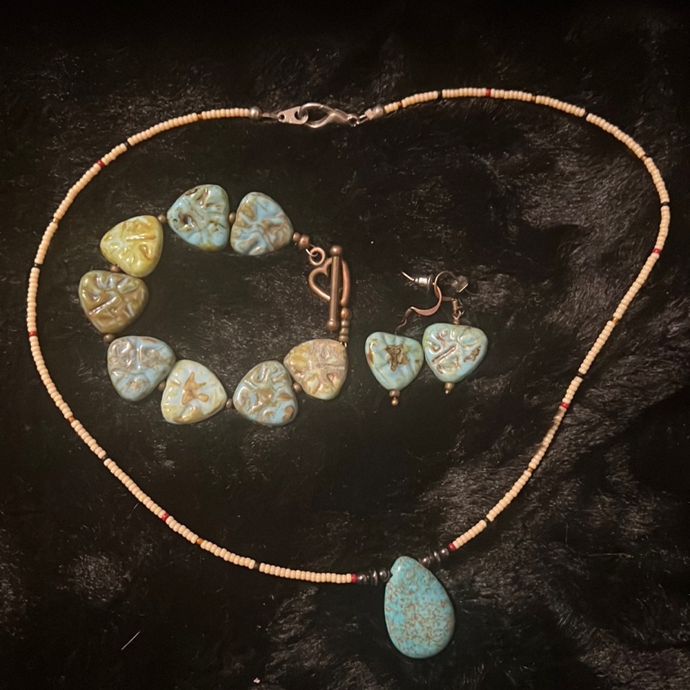 Necklace, bracelet, and earring